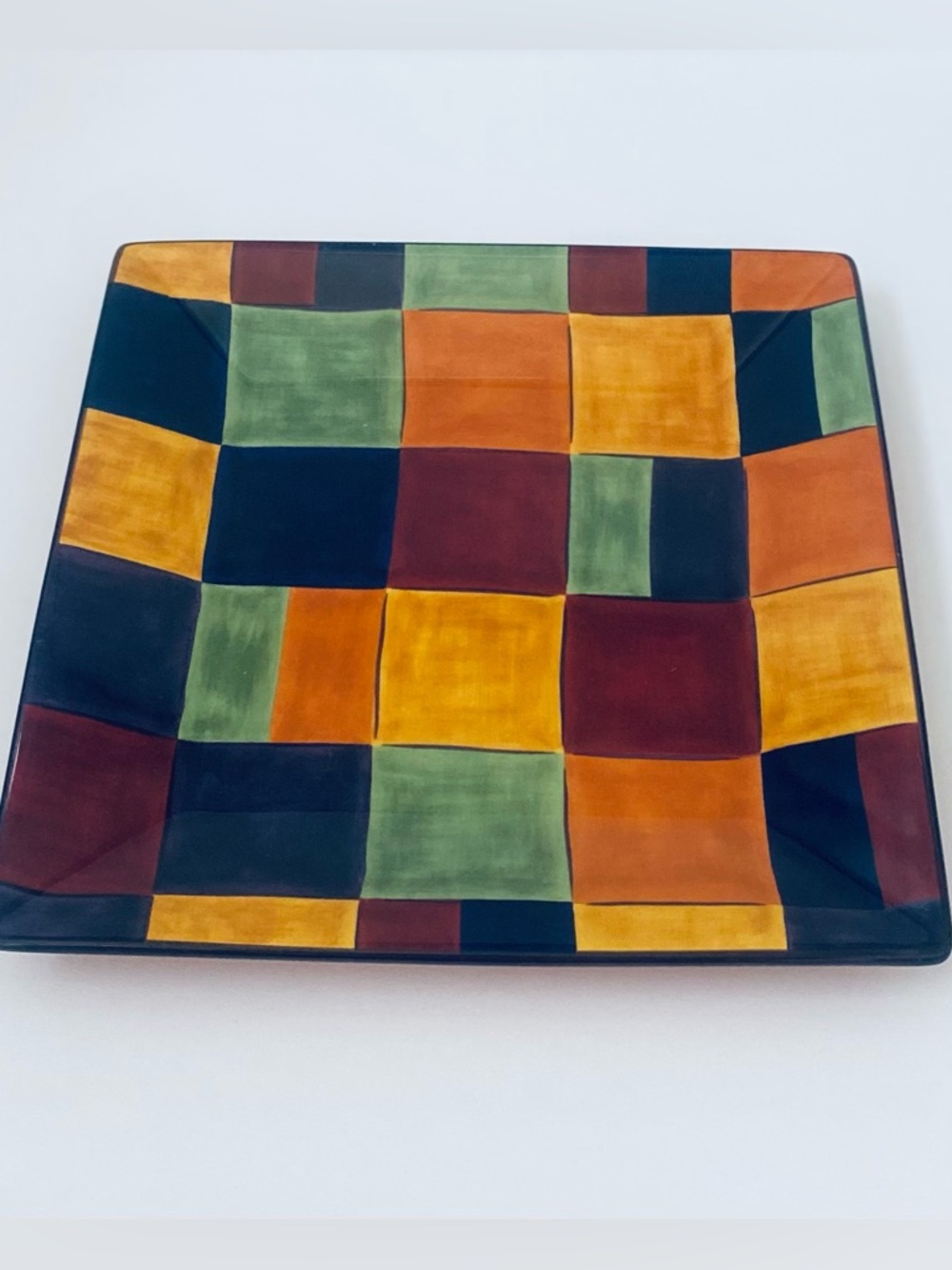 Tabletops Gallery Caracas Square Dinner Plate Multi Color Hand Painted Patches